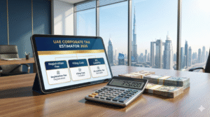 Infographic showing UAE corporate tax costs 2025, including 9% rate and FTA penalty fees.