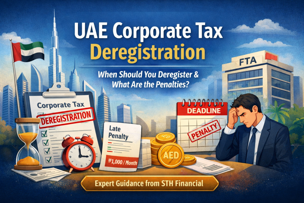 UAE Corporate Tax Deregistration guide showing deadlines, penalties, and FTA compliance process for businesses